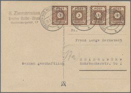 Br Sowjetische Zone - Ost-Sachsen: 1945, 3 Pf Dkl'orangebraun, Zwei Waager. Paare Als MeF Auf Postkarte - Other & Unclassified