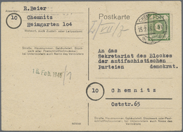 Br Sowjetische Zone - Ost-Sachsen: 1945, 5 Pf Schwärzlicholivgrün, Portogerechte EF Der Auf Postkarte I - Other & Unclassified