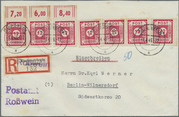 Br Sowjetische Zone - Ost-Sachsen: 1946, 12 Pf Dkl'rosarot, 7 Stück Als Portogerechte MeF Auf Einschrei - Altri & Non Classificati