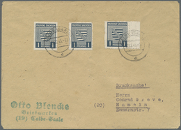 Br Sowjetische Zone - Provinz Sachsen: 1945, 3 X 1 Pf Schwärzlichgrünlichblau, Davon 2 Marken Mit Priva - Autres & Non Classés