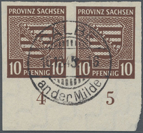 O/ Sowjetische Zone - Provinz Sachsen: 1945, 10 Pf. Wappen Geschnitten Im Paar Vom Bogenunterrand, Zent - Autres & Non Classés