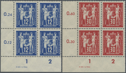 **/ DDR: 1950, Postgewerkschaft 12 Pf, Einmal Im 4er-Block Aus Der L.u. Bogenecke Mit PF IV (dunkler Fle - Autres & Non Classés