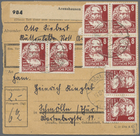 Br DDR: 1952, 8 Pf Bräunlichrot Köpfe, 25 Stück Als Portogerechte Massen-MeF Auf Paketkarte Von Arensha - Other & Unclassified