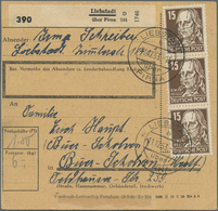 Br DDR: 1953, 15 Pf Köpfe Dkl'braun, 12 Stück Als Portogerechte Massen-MeF Auf Paketkarte Von Liebstadt - Other & Unclassified