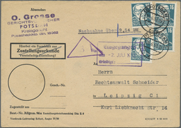 Br DDR: 1952, 16 Pf Blaugrün Köpfe, 4 Stück Als Portogerechte MeF Auf Nachnahmebrief Von Potsdam, 29.6. - Sonstige & Ohne Zuordnung