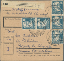 Br DDR: 1952, 16 Pf Blaugrün Köpfe, 5 Stück Als Portogerechte MeF Auf Paketkarte Von Kleinau über Oster - Andere & Zonder Classificatie