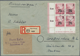 Br DDR: 1954, 20 A. 24 Pf Dkl'bräunlichrot, Aufdruck Auf Urmarke Im Odr. (MiNr.371), Eckrandviererblock - Sonstige & Ohne Zuordnung