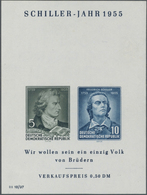 ** DDR: 1955, Schiller-Block Mit Abart "20 Pfg. Marke Fehlend", WZ 2 XI, Postfrisch Mit Rs. Unebenheite - Sonstige & Ohne Zuordnung