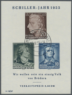 O DDR: 1955, Schiller-Block Mit Plattenfehler "Abschlusserife Des W Von WIR Rechts Verlängert", Gestem - Sonstige & Ohne Zuordnung