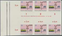 ** DDR: 1969, Sicherheit Im Straßenverkehr 20 Pf. 'Vorsicht An Bahnübergängen' In 7 Verschiedenen Ungez - Altri & Non Classificati