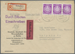 DDR - Dienstmarken A (Verwaltungspost B): 1954, 50 Pf Violettpurpur, Je 3 Stück Als Portogerechte Me - Other & Unclassified