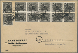 Br Berlin: 1948, 2 Pf Schwarzaufdruck, Zwei 4er-Blocks, Davon Einer Vom Unterrand Mit Teil-HAN Als Port - Andere & Zonder Classificatie