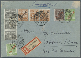 Br Berlin: 1949: Auslandsbrief Einschreiben DM 1,10 Ins Saargebiet Mit MiF  Schwarz-Rot-Bauten I.  3 X - Andere & Zonder Classificatie
