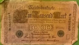 1000 Ein Tausend Mark R B D Série D Nr3620698B Berlin 21/4/1910 (2 Zwei Grün Adler)- - 1.000 Mark