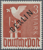 ** Berlin: 1948, Freimarke 3 M Mit Schwarzem Aufdruck "BERLIN" Und Abart "Ast Am Taubenflügel" Marke Po - Sonstige & Ohne Zuordnung
