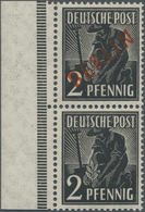 ** Berlin: 1949, 2 Pfg Rotaufdruck Im Senkr. Randpaar Mit Und Ohne Aufdruck Postfrisch, Mi 750.- - Autres & Non Classés