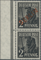 ** Berlin: 1949, 2 Pfg Rotaufdruck Im Senkr. Randpaar Mit Und Ohne Aufdruck Postfrisch, Mi 750.- - Other & Unclassified