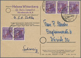 Br Berlin: 1949, 5 X 6 Pf Rotaufdruck, Portogerechte MeF Auf Auslands-Postkarte Von Berlin SW11, 25.4.4 - Autres & Non Classés