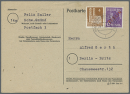 Br Berlin: 1950: Fernkarte Im Tarif II  10 Pf. Mit 6 Pf. Rotaufdruck Und 4 Pf. Bizone Bauten Eg Ab Schw - Altri & Non Classificati