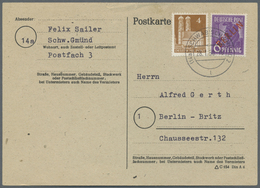 Br Berlin: 1950: Fernkarte Im Tarif II  10 Pf. Mit 6 Pf. Rotaufdruck Und 4 Pf. Bizone Bauten Eg Ab Schw - Andere & Zonder Classificatie