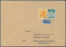 Br Berlin: 1950: Fernbrief über 20g  40 Pf. Mit 25 Pf. Rotaufdruck Und 16 Pf. Bizone Bauten, Dazu Notop - Autres & Non Classés