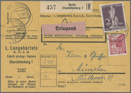 Br Berlin: 1951: Paketkarte (Mittelbugspur) Inland DRINGEND, 2.- Kg. Mit 2.- DM Stephan Und 40 Pf. Baut - Autres & Non Classés