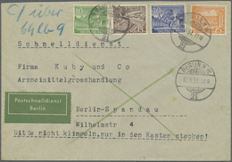 Br Berlin: 1951, Postschnelldienstbrief Mit 10, 15, 25 Und 30 Pf Bauten I, Von "BERLIN-NW 21 19.8.51" ü - Altri & Non Classificati