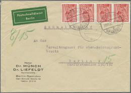 Br Berlin: 1949, 20 Pf Rot Bauten, 2 Postschnelldienstbriefe: Dabei Senkr. 4er-Streifen Auf Brief Von B - Sonstige & Ohne Zuordnung
