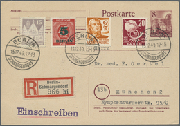 GA Berlin: 1949: GANZSACHE FZ Rh.-Pf.  8 Pf.  Als Teil Einer 5-Länder-Frankatur Fernkarte Einschreiben - Altri & Non Classificati