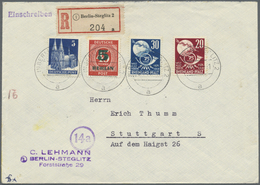Br Berlin: 1950: Fernbrief Einschreiben 60 Pf. ( 20 + 40 R ) Mit 5 Pf. Grünaufdruck, 5 Pf. Bizone Baute - Sonstige & Ohne Zuordnung