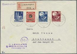 Br Berlin: 1950: Fernbrief Einschreiben 60 Pf. ( 20 + 40 R ) Mit 5 Pf. Grünaufdruck, 5 Pf. Bizone Baute - Autres & Non Classés