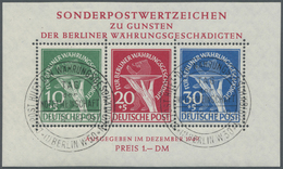 O Berlin: 1949, Blockausgabe „Für Berliner Währungsgeschädigte” Mit ESST Vom 17.12.49 Und Vollem Origi - Autres & Non Classés