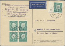 Br Berlin: 1959, 7 Pf Heuss Medaillon, 5 Stück Incl. Viererblock Als Portogerechte MeF Auf Luftpost-Pos - Altri & Non Classificati