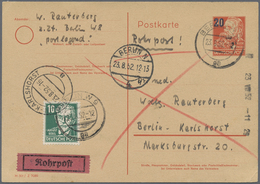 GA Berlin - Besonderheiten: 1952: Ganzsache 20 Pf. Auf 30 Pf. Köpfe Mit Zusatzfrankatur 10 Pf. Köpfe Al - Other & Unclassified