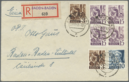 Br Französische Zone - Baden: 1947, 15 Pfg. Freimarke Ungezähnt Im Viererblock Mit Portogerechter Zufra - Andere & Zonder Classificatie