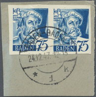 Brfst Französische Zone - Baden: 1947. Baldung 75 Pf In Einem UNGEZÄHNTEN Waagrechten Paar Auf Briefstück - Autres & Non Classés