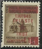 OCCUPAZIONE JUGOSLAVA TRIESTE 1945 SOPRASTAMPA ROSSO BRUNO SURCHARGED CENT. 20 + L.1 SU CENT.5c  MNH - Occup. Iugoslava: Fiume