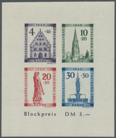 ** Französische Zone - Baden: 1949, Wiederaufbau-Block Ungezähnt Mit Plattenfehler "Balen über Zweitem - Altri & Non Classificati