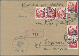 Br Französische Zone - Württemberg: 1947, 6 X 24 Pf Rosarot, Portogerechte MeF Auf Einschreibe-Rücksche - Autres & Non Classés