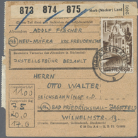 Br Französische Zone - Württemberg: 1947, 1 M Braun, 11 Stück Als Seltene MeF Auf Paketkarte Für 3 Pake - Autres & Non Classés