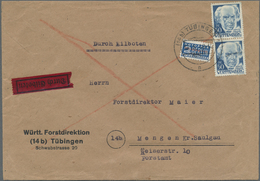 Br Französische Zone - Württemberg: 1948, 50 Pf Dkl'blau, Senkr. Paar Als Portogerechte MeF Auf Eilbote - Andere & Zonder Classificatie