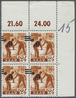 ** Saarland (1947/56): 1947, 6 Fr. Auf 24 Pfg., KOPFSTEHENDER AUFDRUCK, Eckrand-4er-Block Rechts Oben, - Nuovi