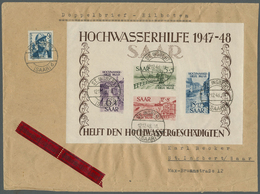 Br Saarland (1947/56): 1948, Block "Hochwasserhilfe", Blocktype I Auf Eilboten-Ortsbrief Mit Zusatzfran - Neufs