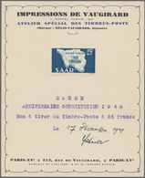 Saarland (1947/56): 1948. Set Von 2 Probedrucken Für Die Kpl. Ausgabe "1 Jahr Verfassung" (2 Werte). - Neufs