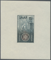 ** Saarland (1947/56): 1955, 15 Fr. Rotary Club Als Ungezähnter Probedruck In Grünschwarz Und Braun Im - Neufs