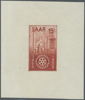 ** Saarland (1947/56): 1955, 15 Fr. Rotary Club Als Ungezähnter Probedruck In Orangerot Im Blockformat, - Neufs