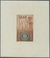 ** Saarland (1947/56): 1955, 15 Fr. Rotary Club Als Ungezähnter Probedruck In Orangebraun Und Grünschwa - Neufs