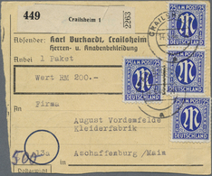 Br Bizone: 1945, 25 Pf AM-Post, 20 Stück Als Portogerechte Massen-MeF Auf Wert-Paketkarte Von Crailshei - Sonstige & Ohne Zuordnung