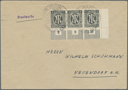 Br Bizone: 1945, 1 Pf AM-Post, Waager. 3er-Streifen Von Der Re. Unteren Bogenecke, Portogerecht Als MeF - Autres & Non Classés