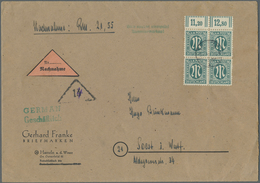 Br Bizone: 1945, 16 Pf Blaugrün AM-Post, Oberrand-4er-Block, Portogerechte MeF Auf Nachnahmebrief Von H - Andere & Zonder Classificatie